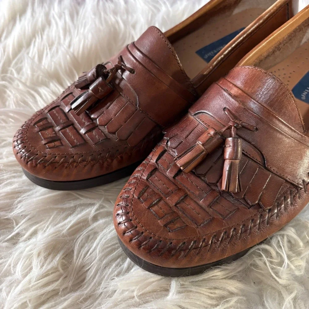 Giorgio Brutini Loafers Mens 9 Brown Excellent Woven Kiltie Tassel Leather Shoes
